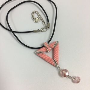 Handmade seed beads pendant with leather cord